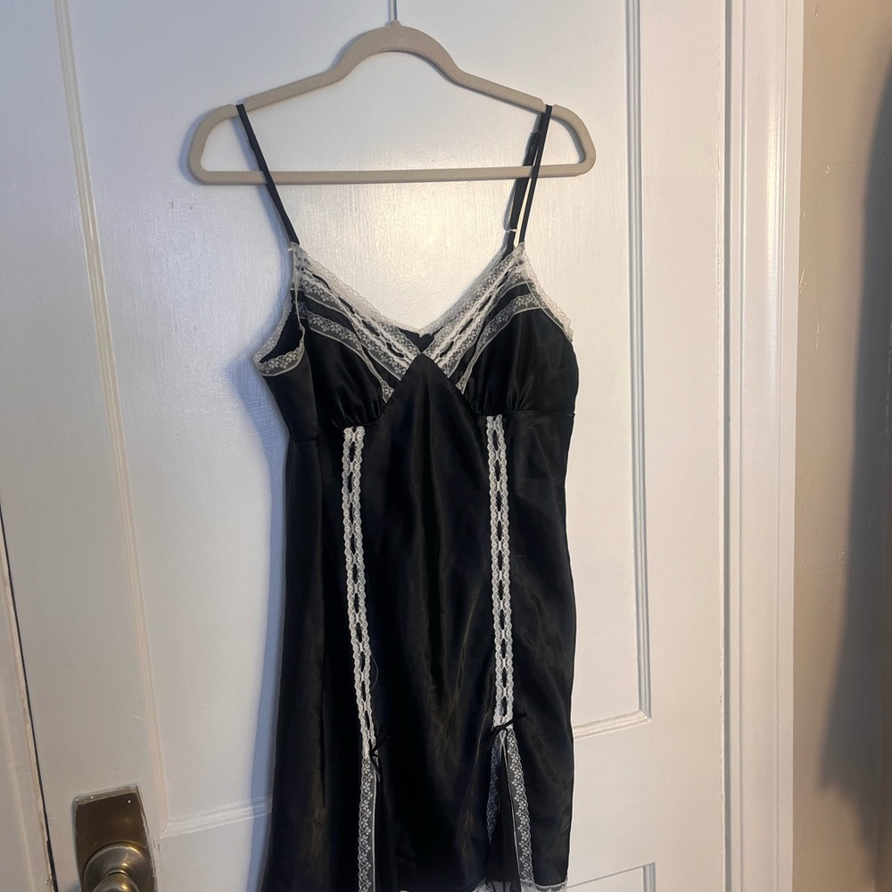 Black Slip Dress with Lace Trim